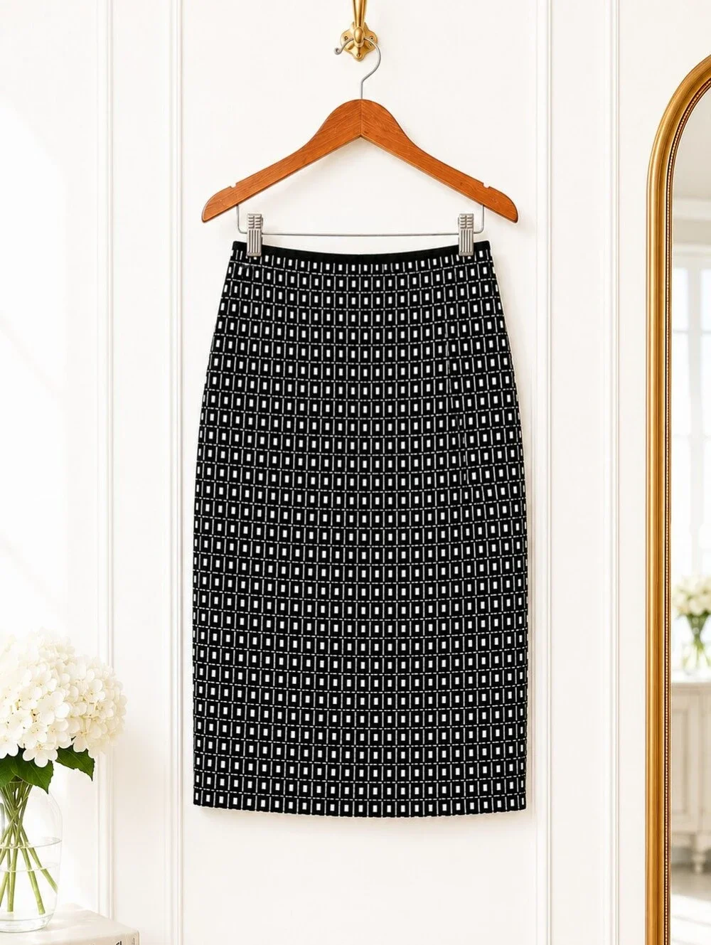Express Black and White Midi Pencil Skirt